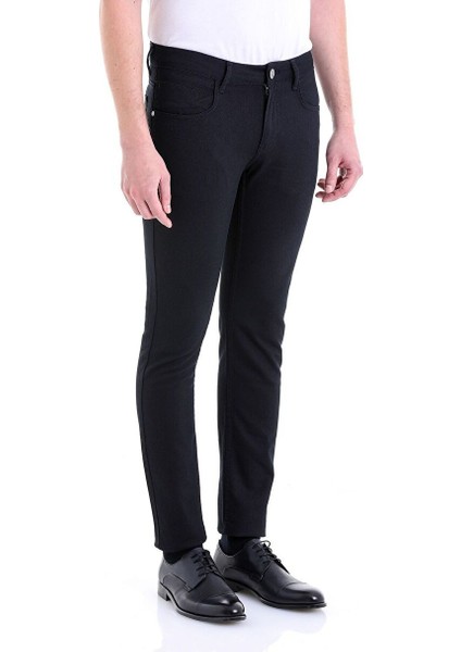 Lacivert Slim Fit Desenli Pamuklu 5 Cep Kanvas Pantolon