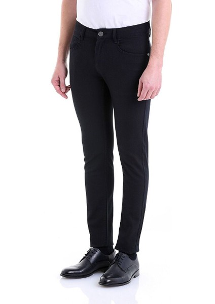 Lacivert Slim Fit Desenli Pamuklu 5 Cep Kanvas Pantolon