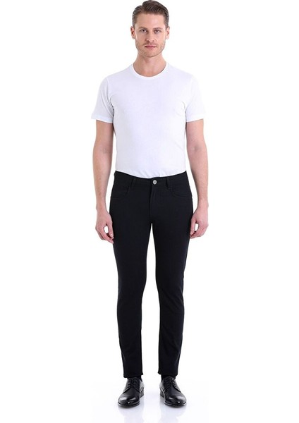 Lacivert Slim Fit Desenli Pamuklu 5 Cep Kanvas Pantolon
