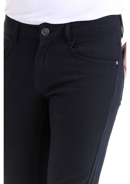Lacivert Slim Fit Desenli Pamuklu 5 Cep Kanvas Pantolon