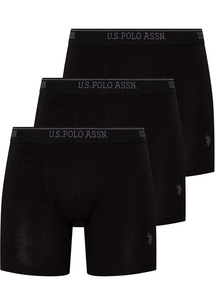 Erkek Siyah 3 Lü Uzun Paçalı Boxer