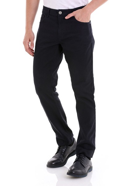 Lacivert Regular Fit Düz 5 Cep Pamuklu Kot Pantolon