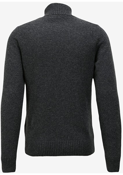 Klasik Yaka Normal Düz Siyah Erkek Kazak K2112QW_HENRY Lambswool