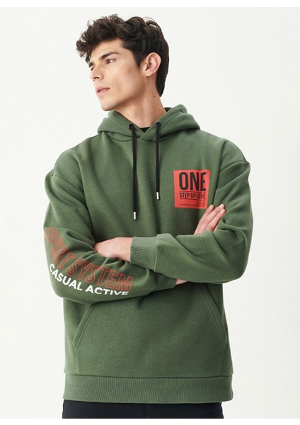 Kapüşonlu Loose Fit Haki Erkek Sweatshirt L222673-801 fiyatları