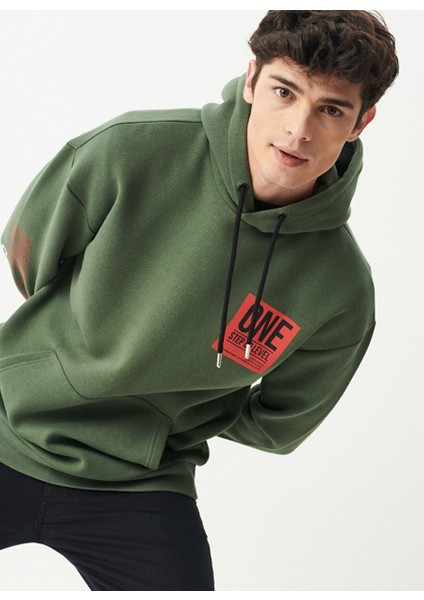 Kapüşonlu Loose Fit Haki Erkek Sweatshirt L222673-801 fırsatları