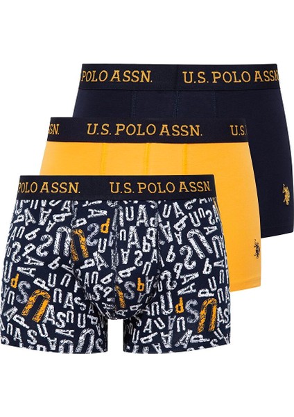 - Erkek Sarı - Baskılı- Lacivert 3 Lü Boxer