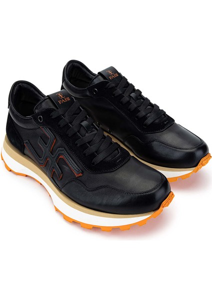 Siyah-Turuncu Erkek Deri Sneaker 510 FU0875B Erk Ayk Y24