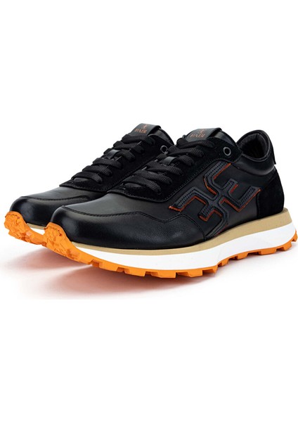 Siyah-Turuncu Erkek Deri Sneaker 510 FU0875B Erk Ayk Y24