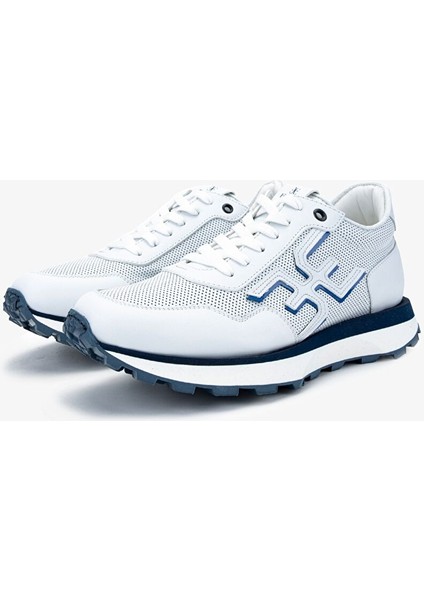Beyaz-Turuncu Erkek Deri - Kumaş Sneaker 510 FU0876B Erk Ayk Y24