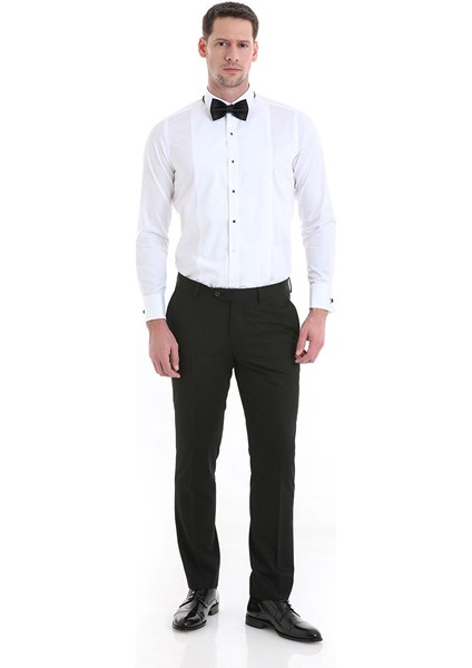 Beyaz Comfort Fit Düz 100% Pamuklu Slim Yaka Manşetli Uzun Kollu Saten Klasik Gömlek fiyatları