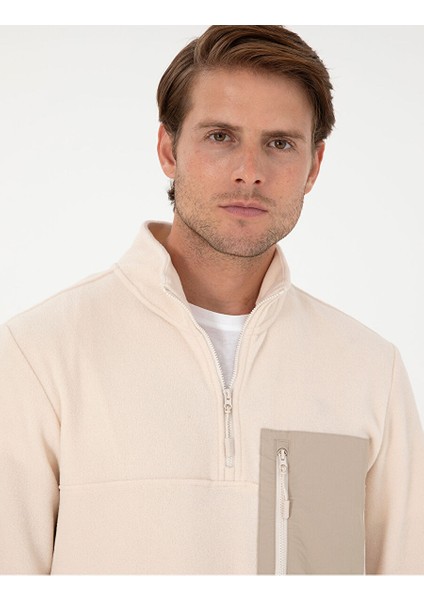 Bej Regular Fit Yarım Fermuarlı Polar Sweatshirt fiyatları