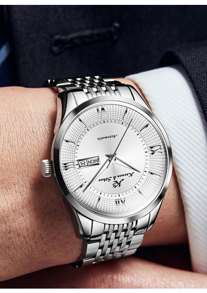 KS9003 Tungsten Mekanik Otomatik Gümüş Erkek Kol Saati modelleri