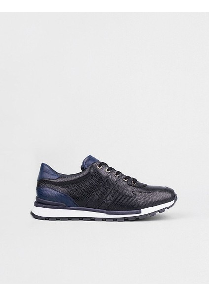Siyah-Lacivert Erkek Deri Sneaker 14320