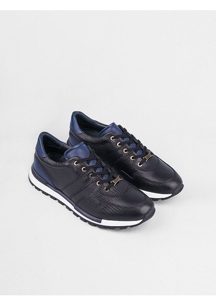 Siyah-Lacivert Erkek Deri Sneaker 14320