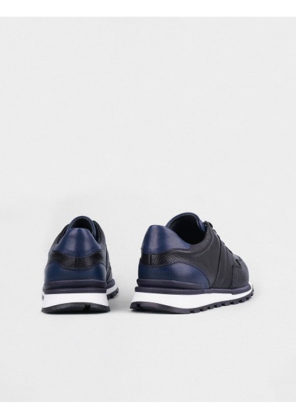 Siyah-Lacivert Erkek Deri Sneaker 14320