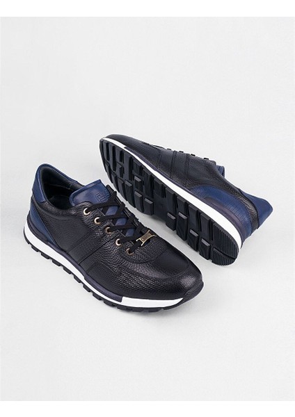 Siyah-Lacivert Erkek Deri Sneaker 14320