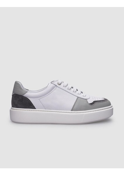 %100 Hakiki Deri Beyaz - Gri Erkek Sneaker
