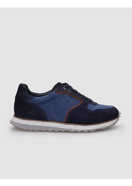 %100 Hakiki Deri Lacivert Süet Bağcıklı Erkek Sneaker