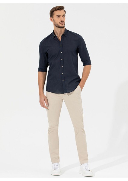 Normal Bel Normal Paça Slim Fit Bej Erkek Pantolon Rıves