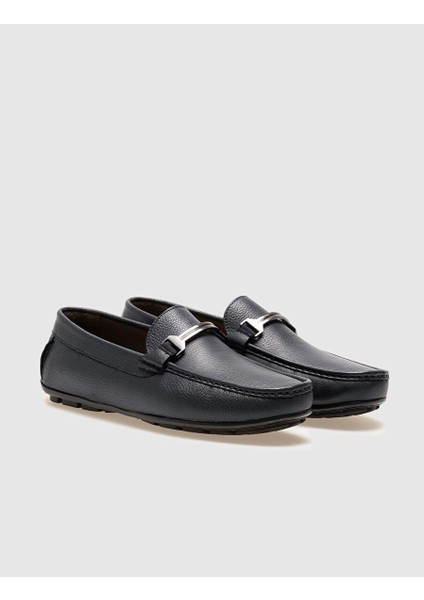 Hakiki Deri Lacivert Tokalı Erkek Loafer