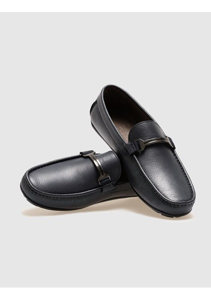Hakiki Deri Lacivert Tokalı Erkek Loafer