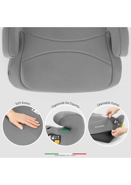 Grandefix I-Size Yükseltici Oto Koltuğu Isofix 125-150 cm 15-36 kg Gri