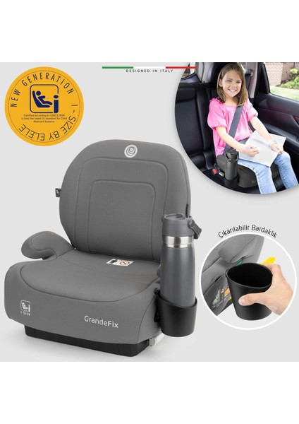 Grandefix I-Size Yükseltici Oto Koltuğu Isofix 125-150 cm 15-36 kg Gri
