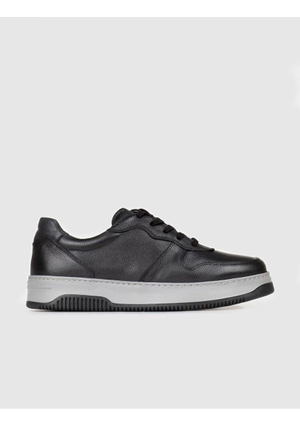 Hakiki Deri Siyah Bağcıklı Erkek Sneaker Spor Ayakkabı
