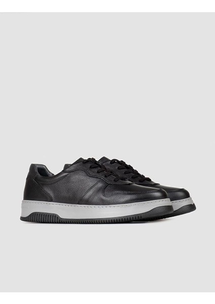 Hakiki Deri Siyah Bağcıklı Erkek Sneaker Spor Ayakkabı