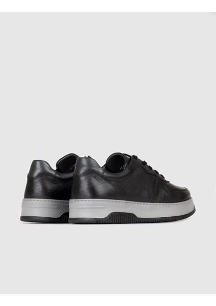 Hakiki Deri Siyah Bağcıklı Erkek Sneaker Spor Ayakkabı