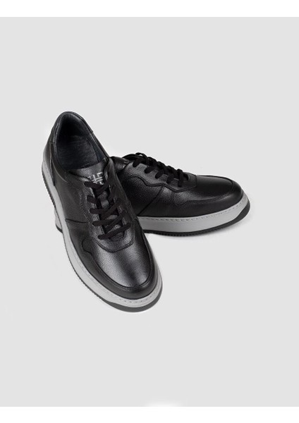 Hakiki Deri Siyah Bağcıklı Erkek Sneaker Spor Ayakkabı