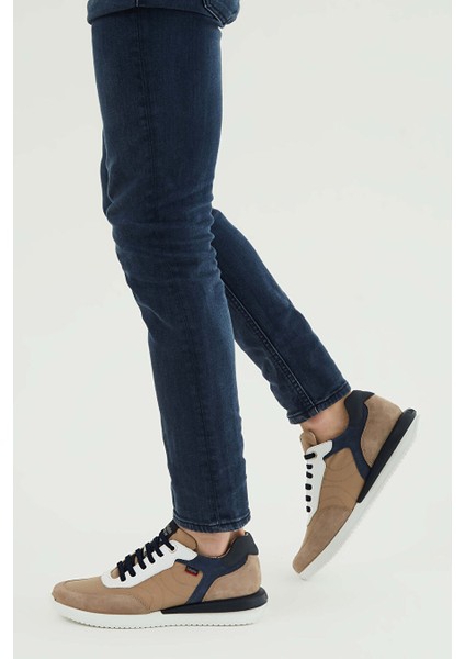 Bej-Beyaz Erkek Deri Sneaker 618 51100 Erk Ayk Y23