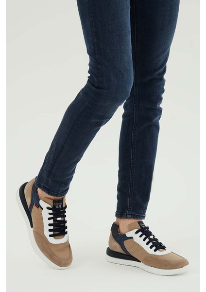 Bej-Beyaz Erkek Deri Sneaker 618 51100 Erk Ayk Y23