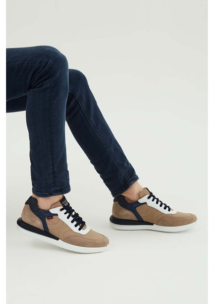 Bej-Beyaz Erkek Deri Sneaker 618 51100 Erk Ayk Y23