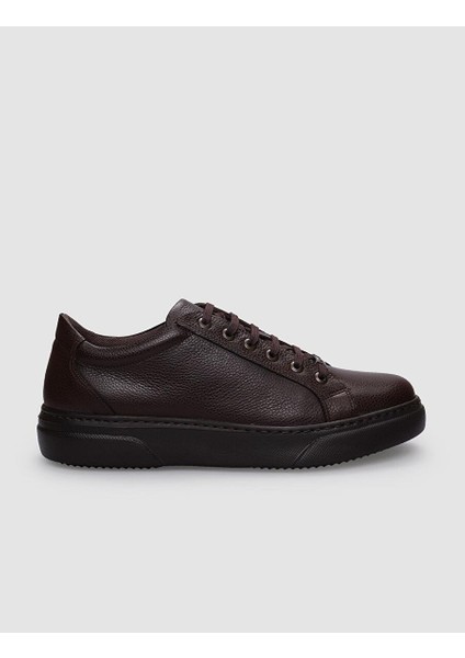 %100 Hakiki Deri Kahverengi Bağcıklı Erkek Sneaker