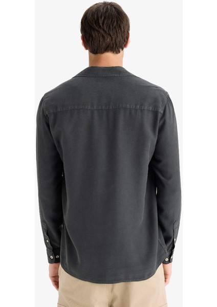 Regular Fit Basic Düz Tensel Uzun Kollu Gömlek B2907AX25SP