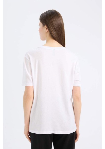Regular Fit Bisiklet Yaka Basic Düz Penye Kısa Kollu Beyaz Tişört W9584AZ25SP