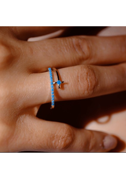 Gümüş Yüzük - Firuze Taşlı Yarım Tur Sarmalı Modern Tasarım 925 Ayar Gümüş Kadın Yüzük - Hediyelik fırsatları