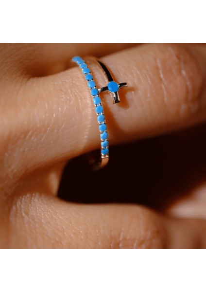 Gümüş Yüzük - Firuze Taşlı Yarım Tur Sarmalı Modern Tasarım 925 Ayar Gümüş Kadın Yüzük - Hediyelik indirimleri