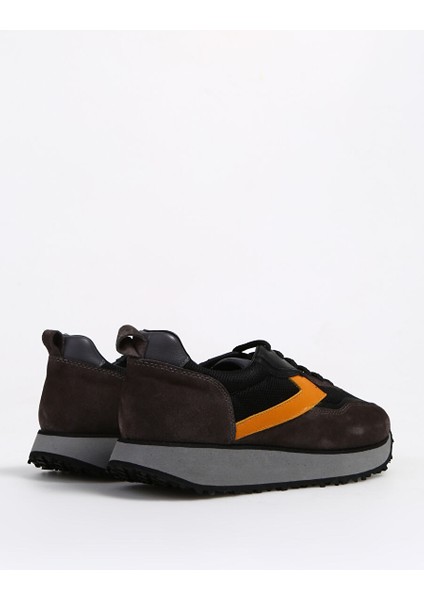 Siyah-Turuncu Erkek Deri - Kumaş Sneaker Moreno