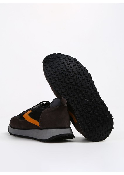 Siyah-Turuncu Erkek Deri - Kumaş Sneaker Moreno