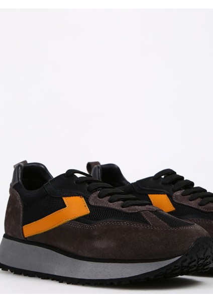 Siyah-Turuncu Erkek Deri - Kumaş Sneaker Moreno