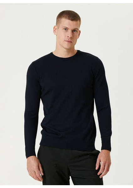 Lacivert Erkek Bisiklet Slim Fit Düz Kazak 1091737
