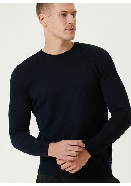 Lacivert Erkek Bisiklet Slim Fit Düz Kazak 1091737