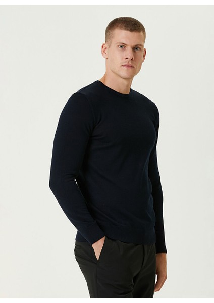 Lacivert Erkek Bisiklet Slim Fit Düz Kazak 1091737