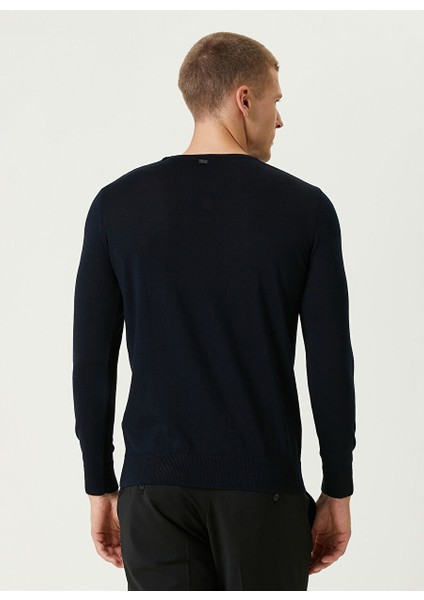 Lacivert Erkek Bisiklet Slim Fit Düz Kazak 1091737