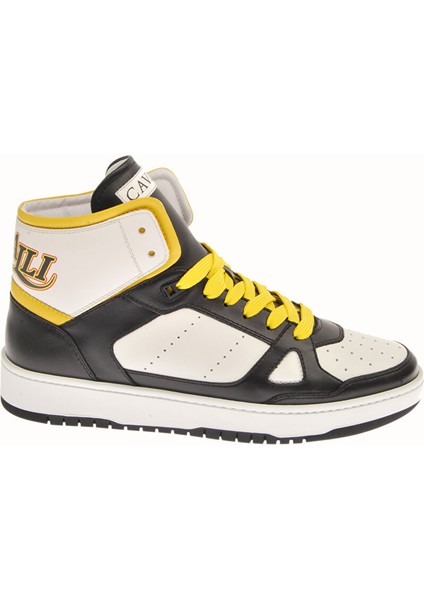 Beyaz-Siyah-Sarı Erkek Deri Sneaker 18711