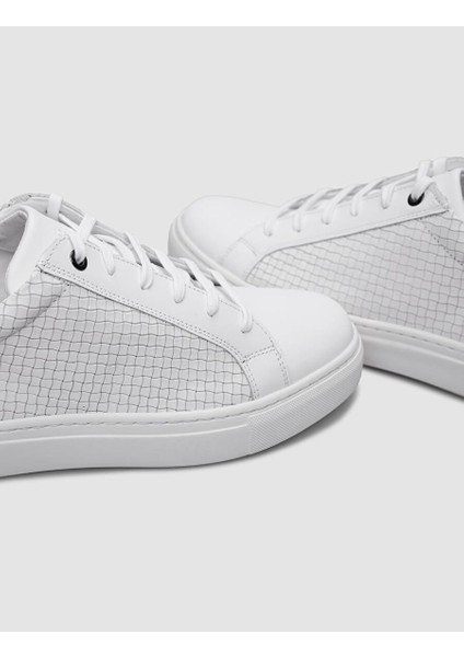 %100 Hakiki Deri Beyaz Kare Desenli Bağcıklı Erkek Sneaker fırsatları