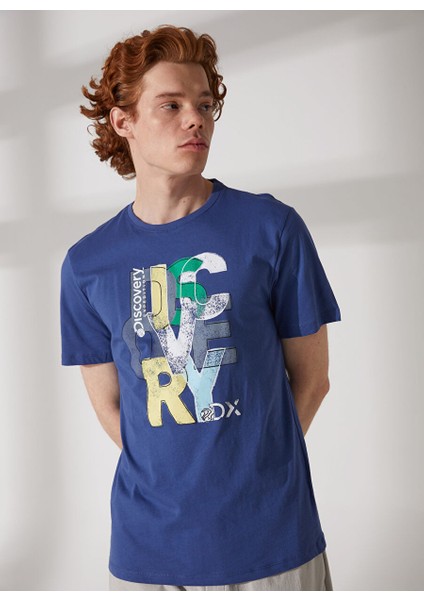 Bisiklet Yaka Baskılı Indigo Erkek T-Shirt Maxım fiyatları