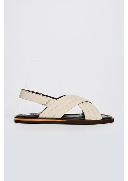 Sandals Factory Zeno Erkek Bej Hakiki Deri Sandalet Ayakkabı